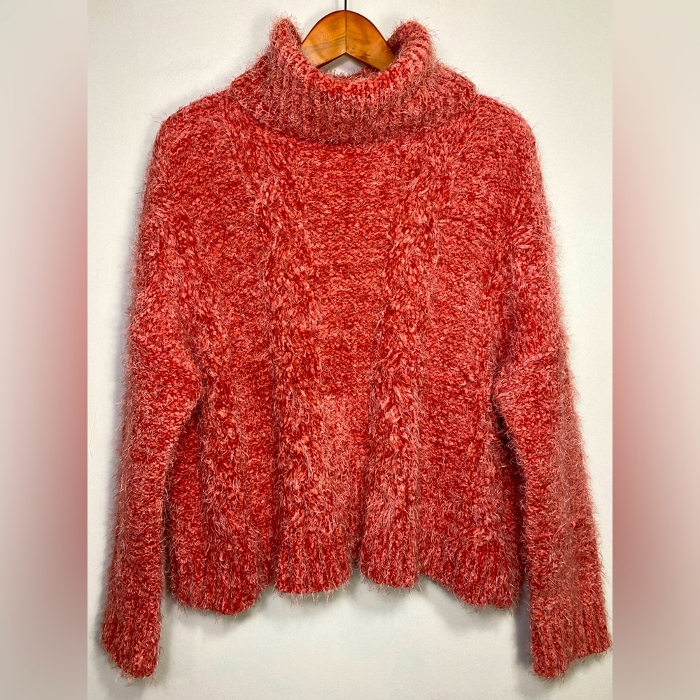 JACK BB Dakota Terracotta Oversized Fuzzy Chunky Cowl Neck Pullover Sweaters, M